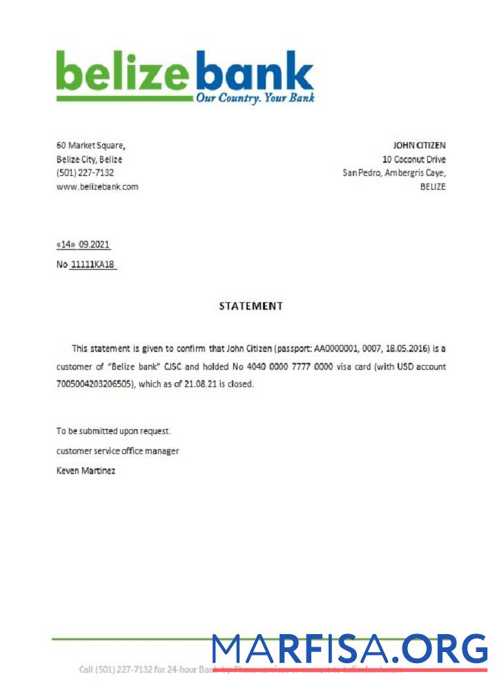 Blank Belize Belizebank closure reference download for verification